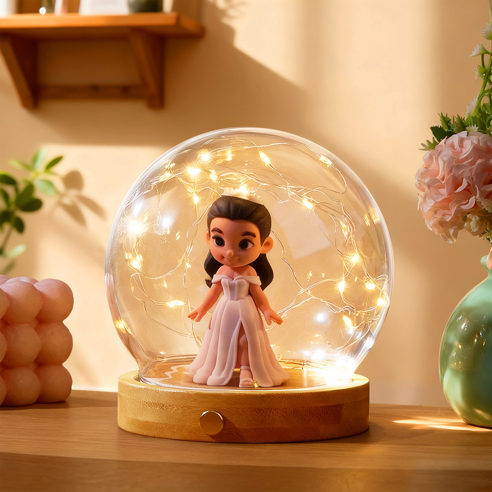 Custom 3D Action Figure Night Lamp from Your Photo Glass Display Dome Touch Switch Personalized  Unique Gift for Boyfriend, Girlfriend or Anniversary