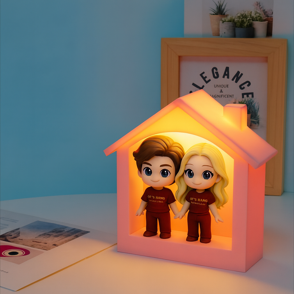 Custom Couple 3D Figurine Night Light Cute House-Shaped Warm Glow Lamp for Home Decor & Gifts