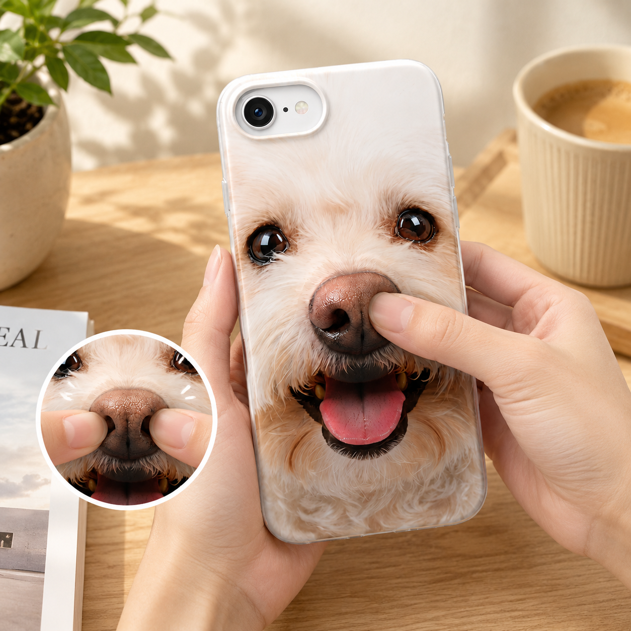 Custom Pet Dog Photo Phone Case with 3D Squishy Nose, Personalized Squeeze Nose With Name iPhone Case