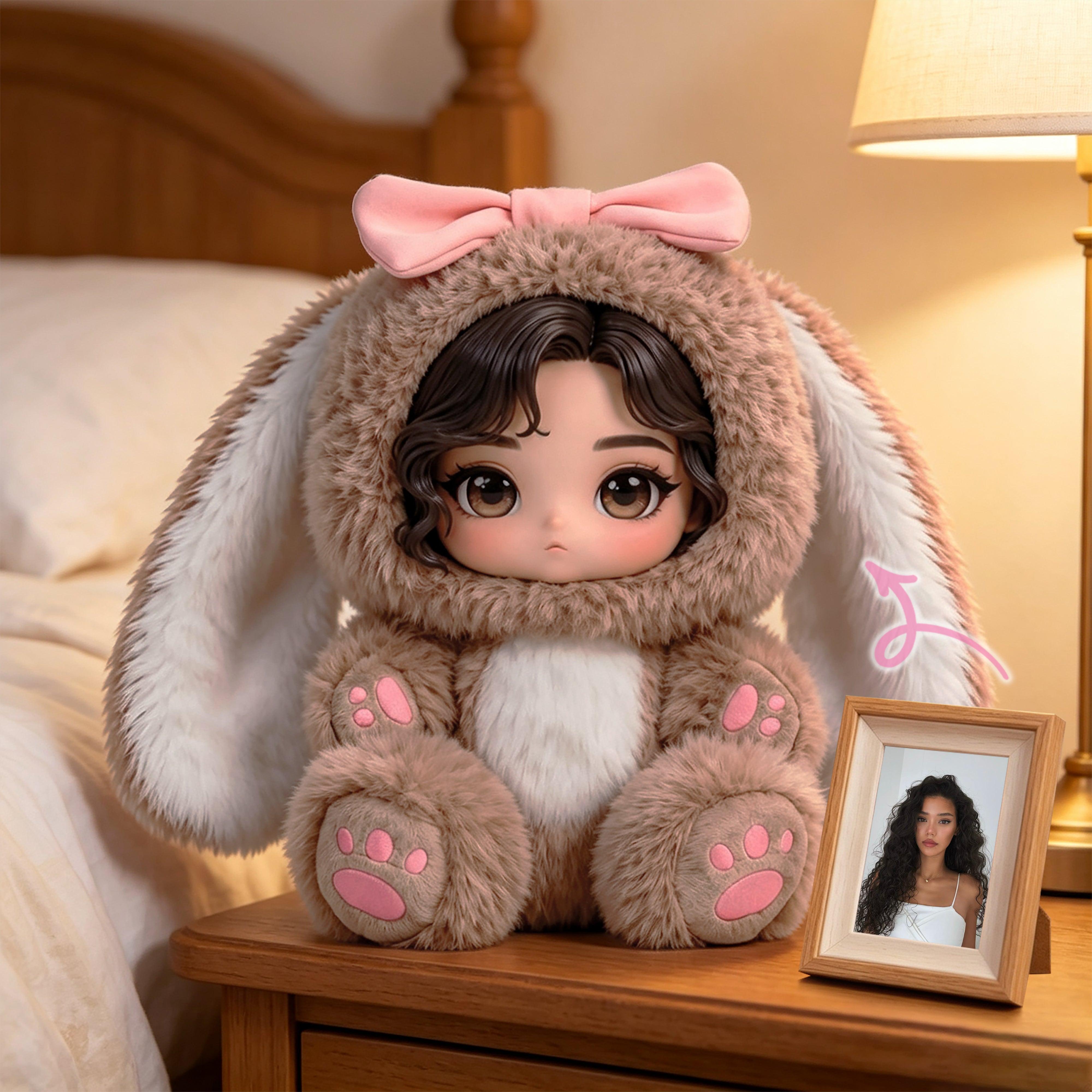 Custom Face Plush Doll From Photo - Interchangeable Resin Face