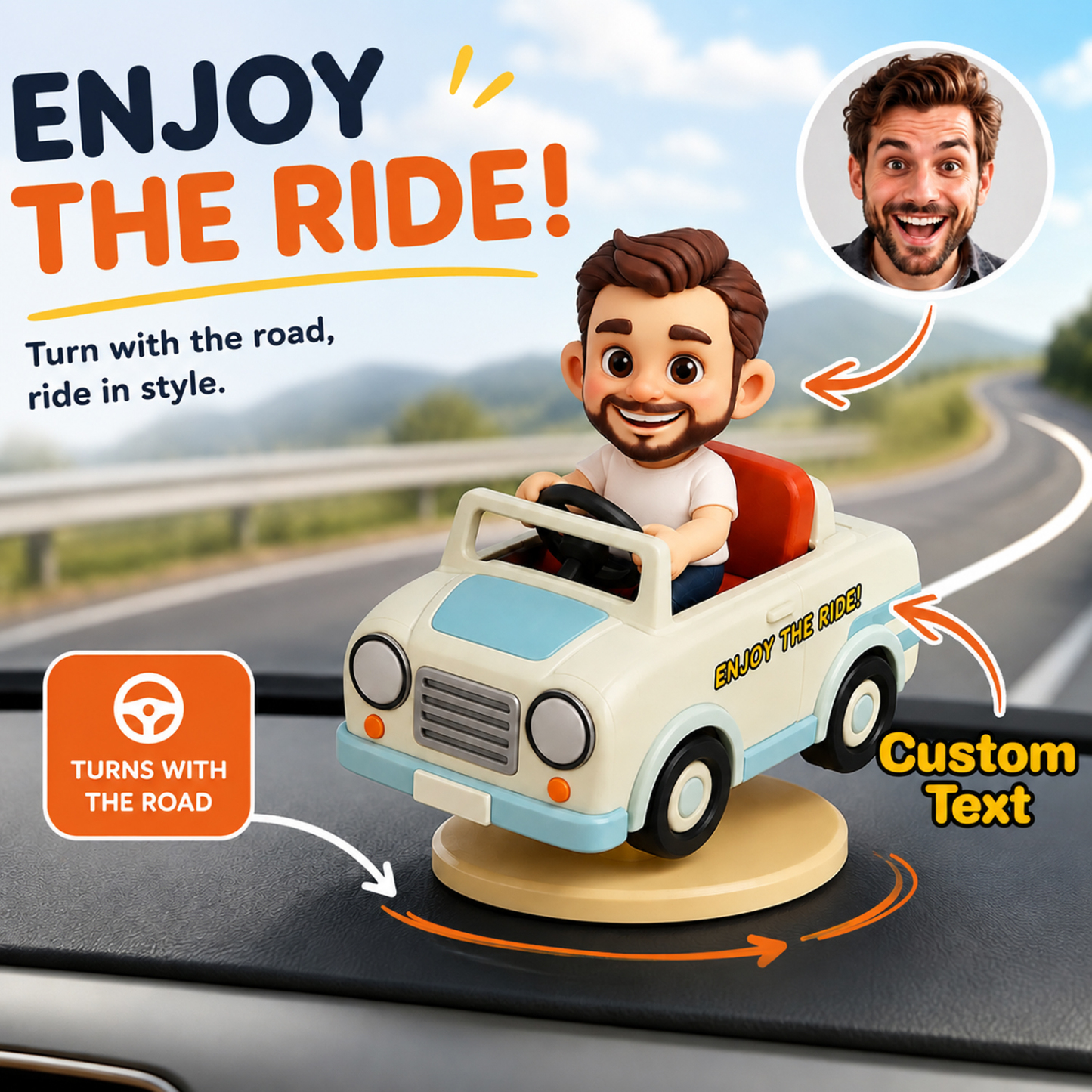 Custom Cartoon 3D Car Dashboard Figurine – Personalized Mini Character Car Decor, Cute 3D Car Interior Accessory & Gift