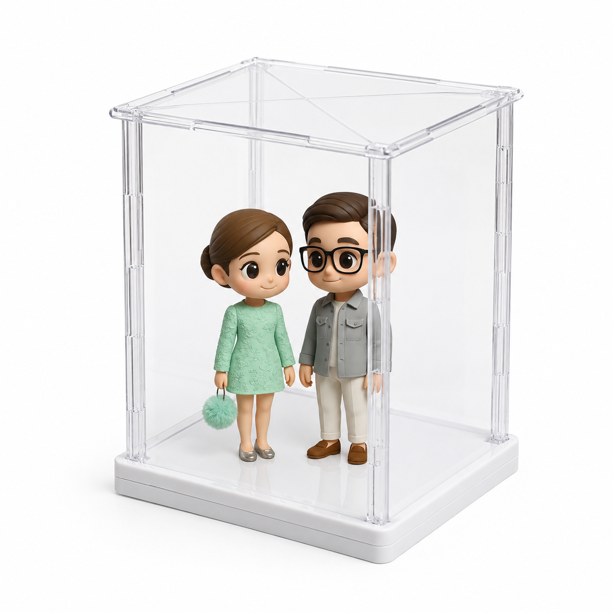 Custom 3D Figurine Acrylic Display Box with Rotatable Base Personalized Mini Figure Gift for Him Her Desk Decor Unique Collectible Keepsake