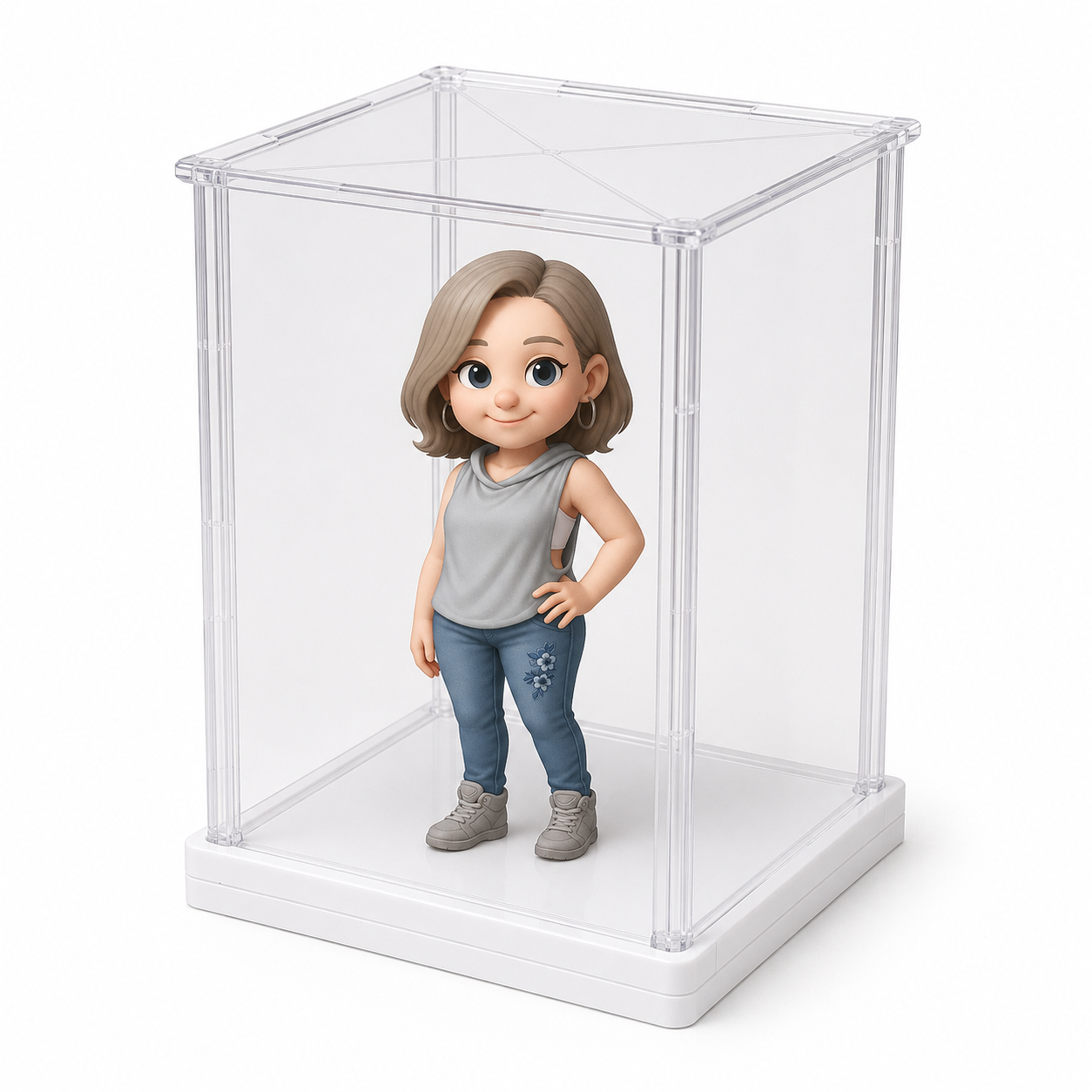 Custom 3D Figurine Acrylic Display Box with Rotatable Base Personalized Mini Figure Gift for Him Her Desk Decor Unique Collectible Keepsake