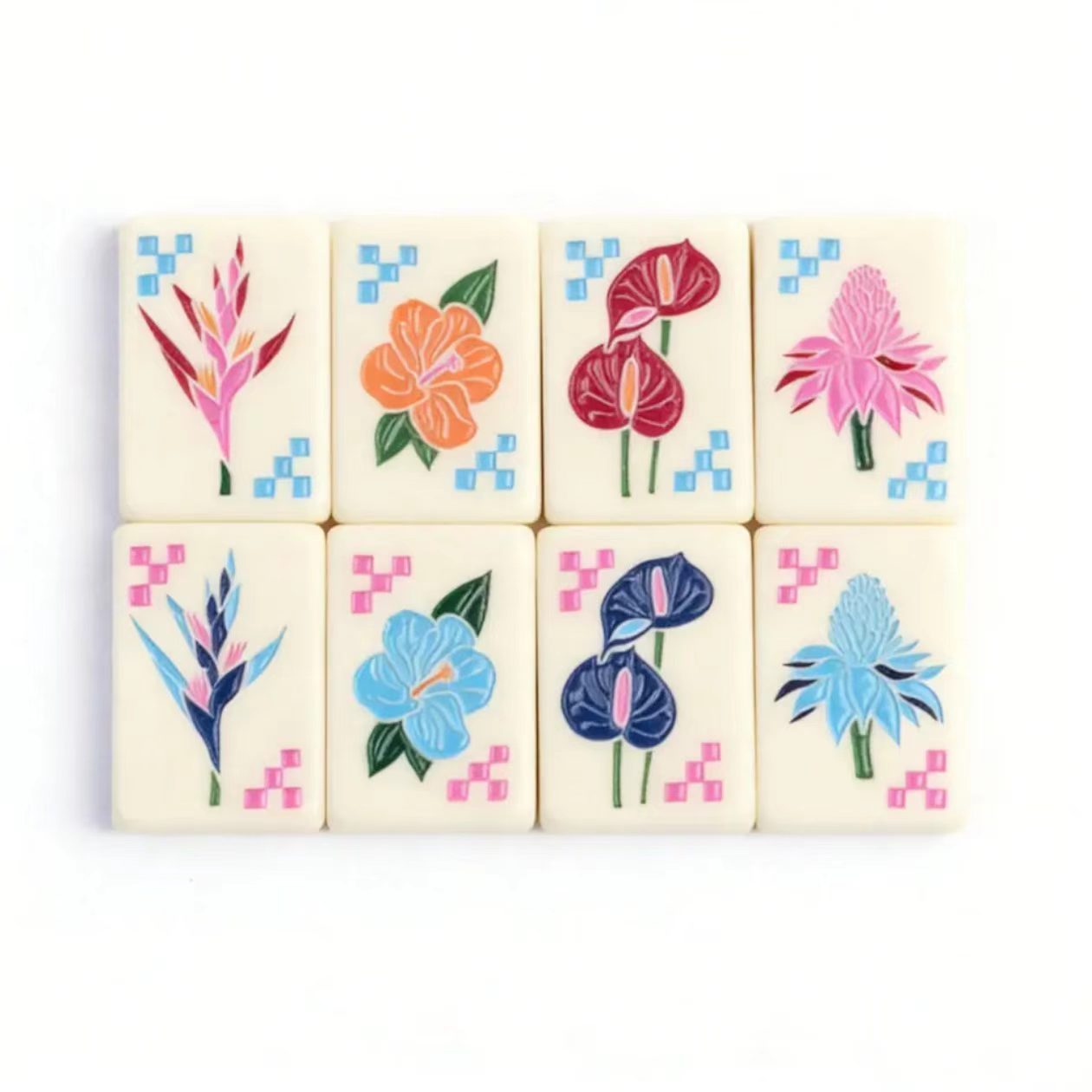 2026Design Luxury Blue Checkered Pattern Acrylic/Melamine America Mahjong Tiles 160 Pieces Thin Slice Portable Travel Gear