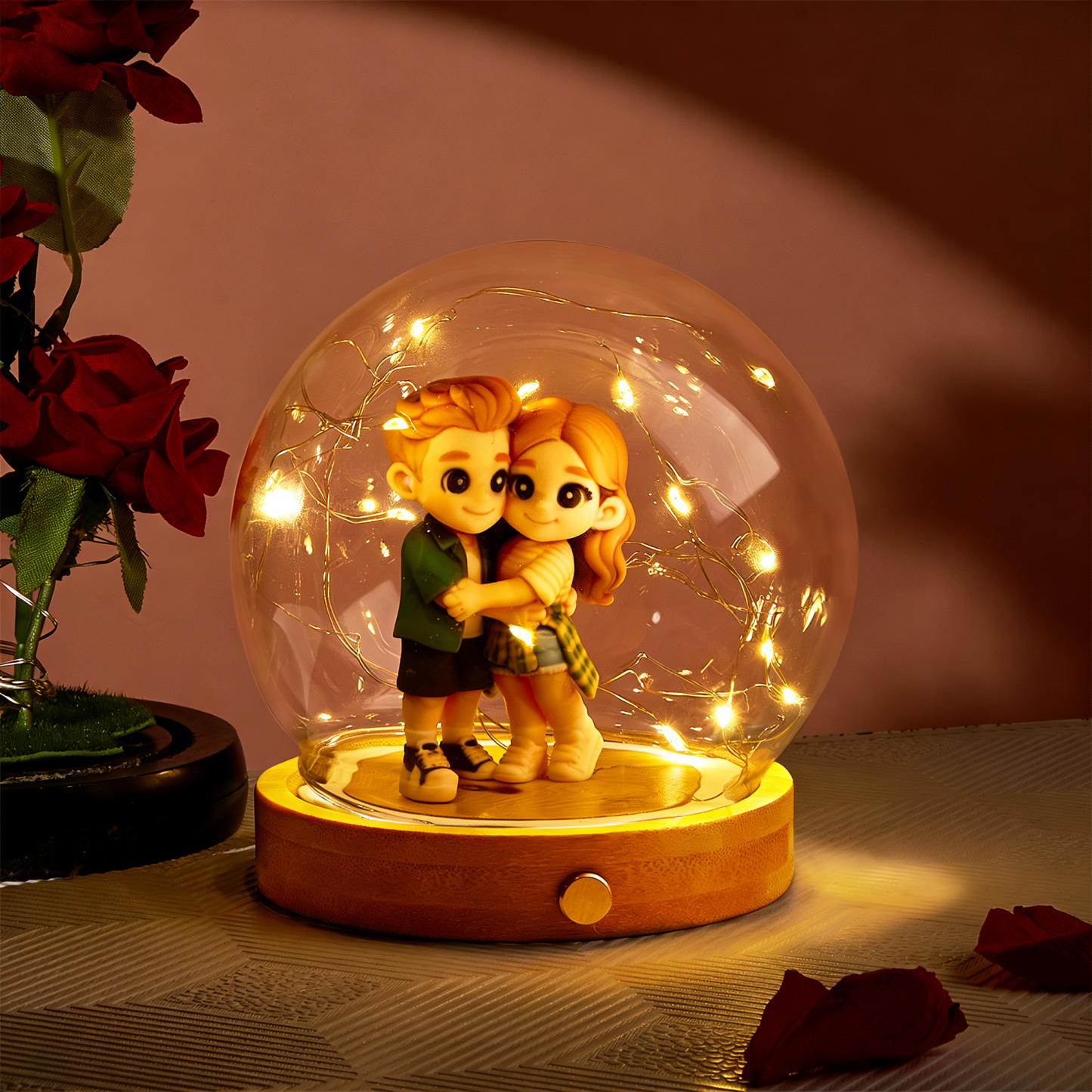 Custom 3D Action Figure Night Lamp from Your Photo Glass Display Dome Touch Switch Personalized  Unique Gift for Boyfriend, Girlfriend or Anniversary