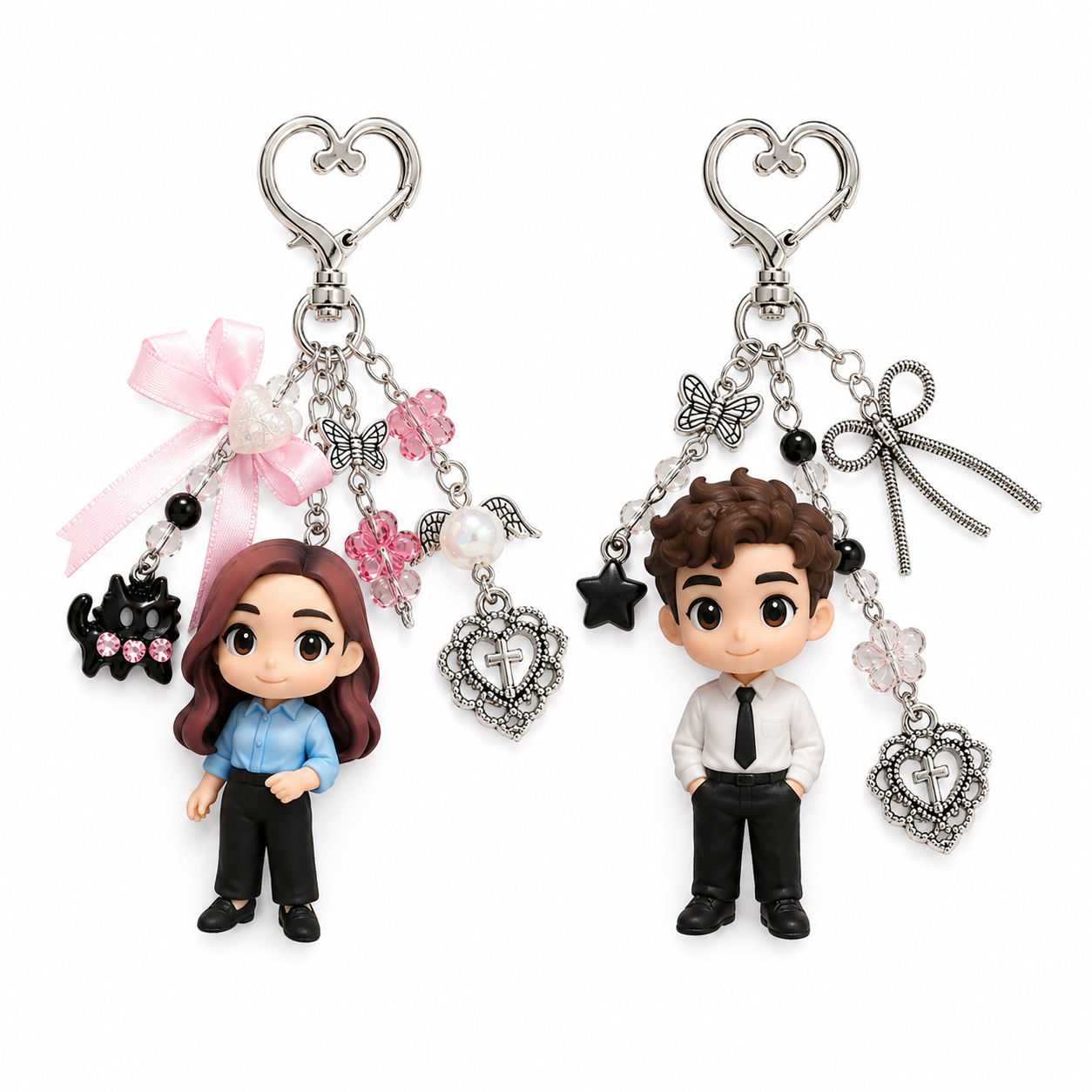 Personalized 3D Keychain Figure from Photo with Charm Accessories Custom 3D Keychain Gift for Family Couples & Pets