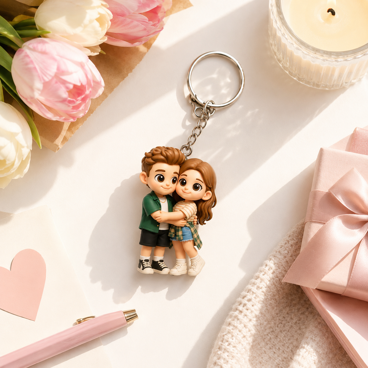 Custom 3D Couple 3D Keychain Figure from Photo Personalized Chibi Mini Figure Gift for Anniversary Wedding Birthday Family Lovers
