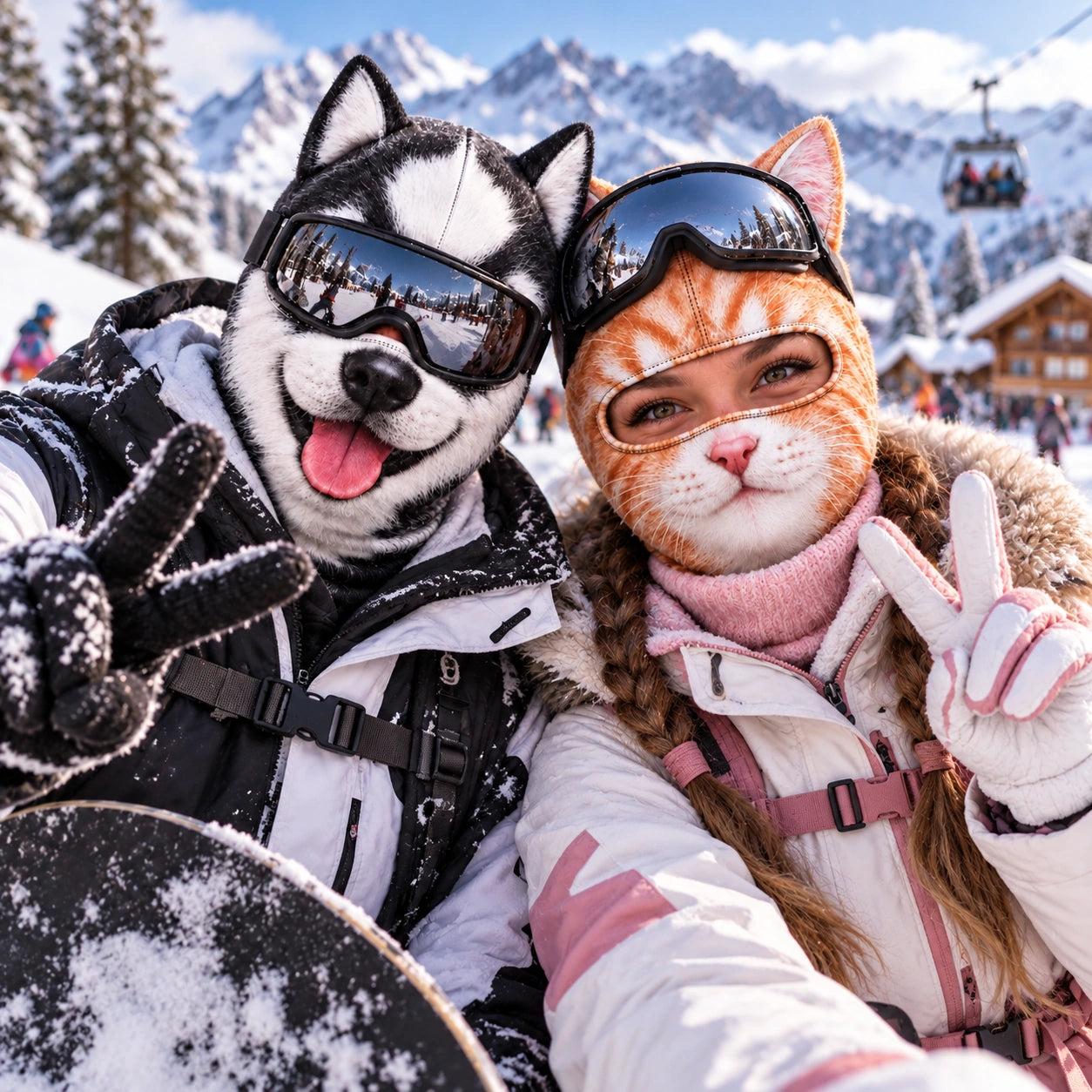 Funny Cat and Dog Winter Ski Gifts - Ski Mask With Ears