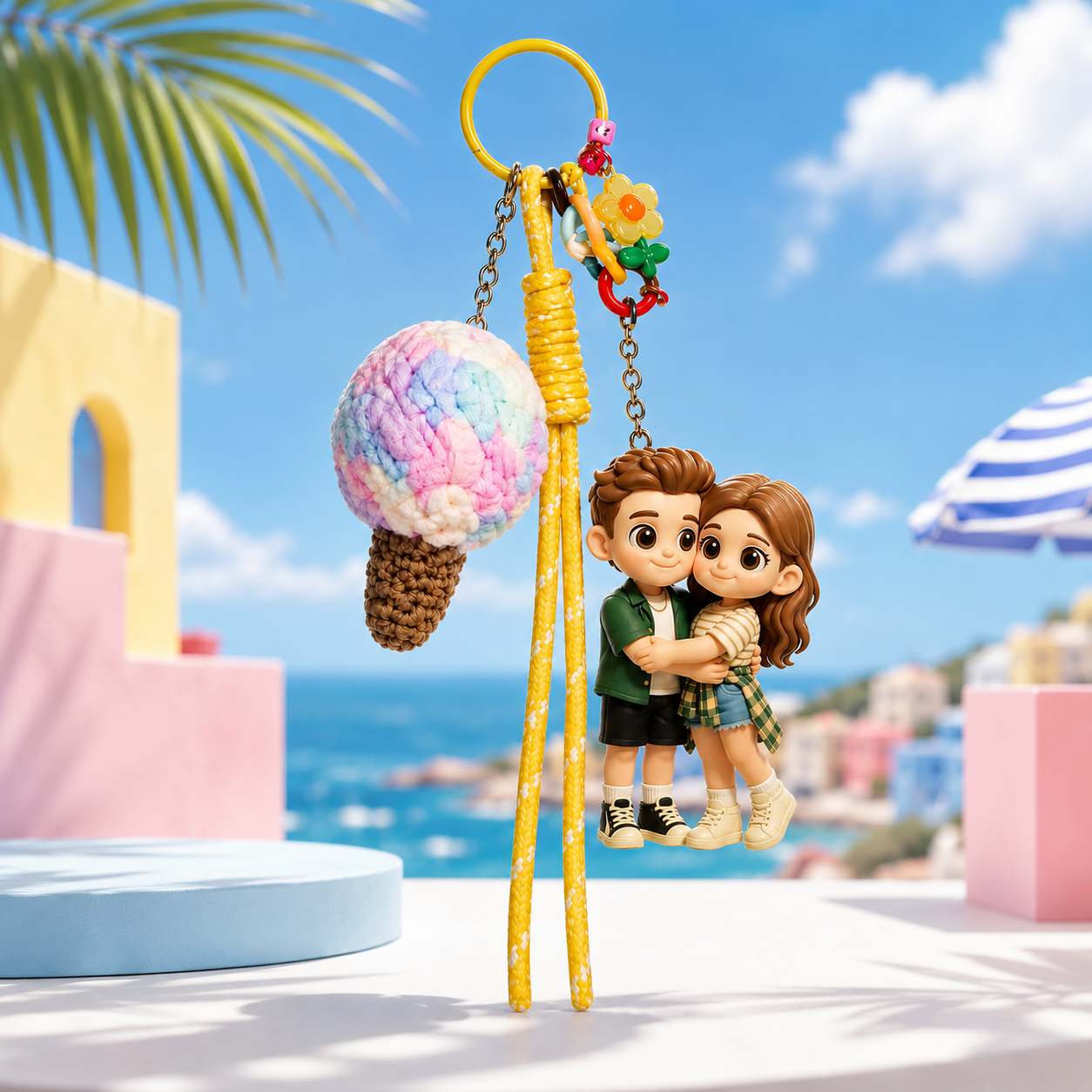 Custom 3D Keychain Figure from Photo with Colorful Ice Cream Charm Personalized Mini Doll Gift for Her Cute Gift for Girlfriend