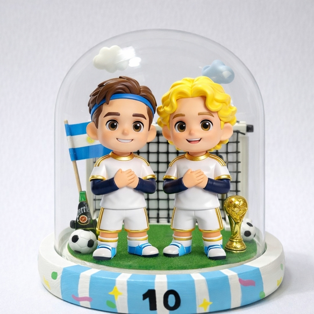 Custom Photo 3D Soccer Figurine Glass Dome Personalized Mini Figure Gift for Football Fans Anniversary Birthday Gift