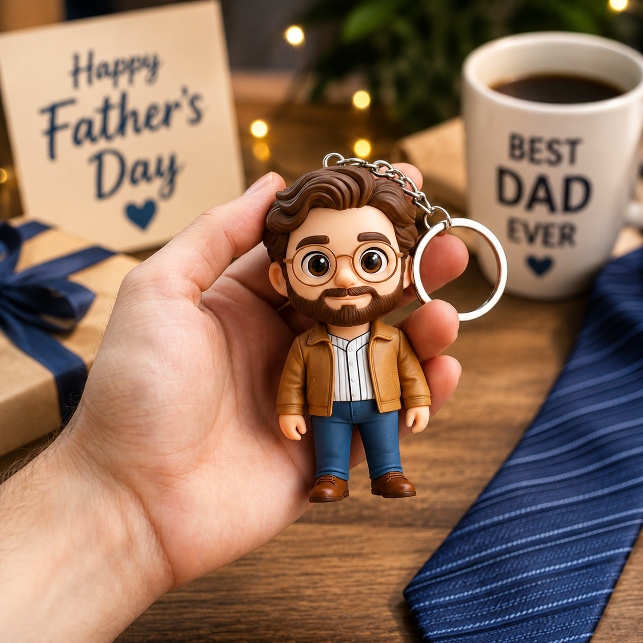 Personalized 3D Keychain Figure From Photo – Custom Chibi Keychain Gift for Dad