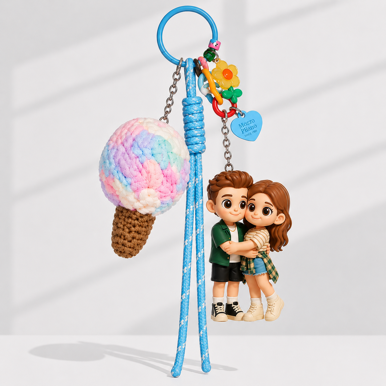 Custom 3D Keychain Figure from Photo with Colorful Ice Cream Charm Personalized Mini Doll Gift for Her Cute Gift for Girlfriend
