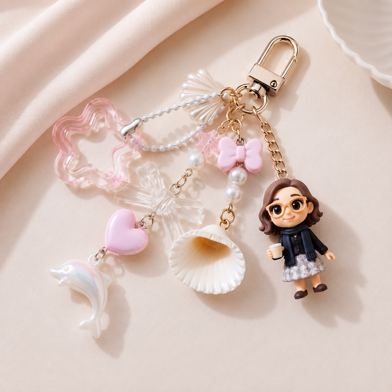 Custom 3D Keychain Figure from Photo with Cute Dolphin Accessory Personalized Perfect Gift for Family Couples & Pets Unique Gift for Couples Birthday Anniversary