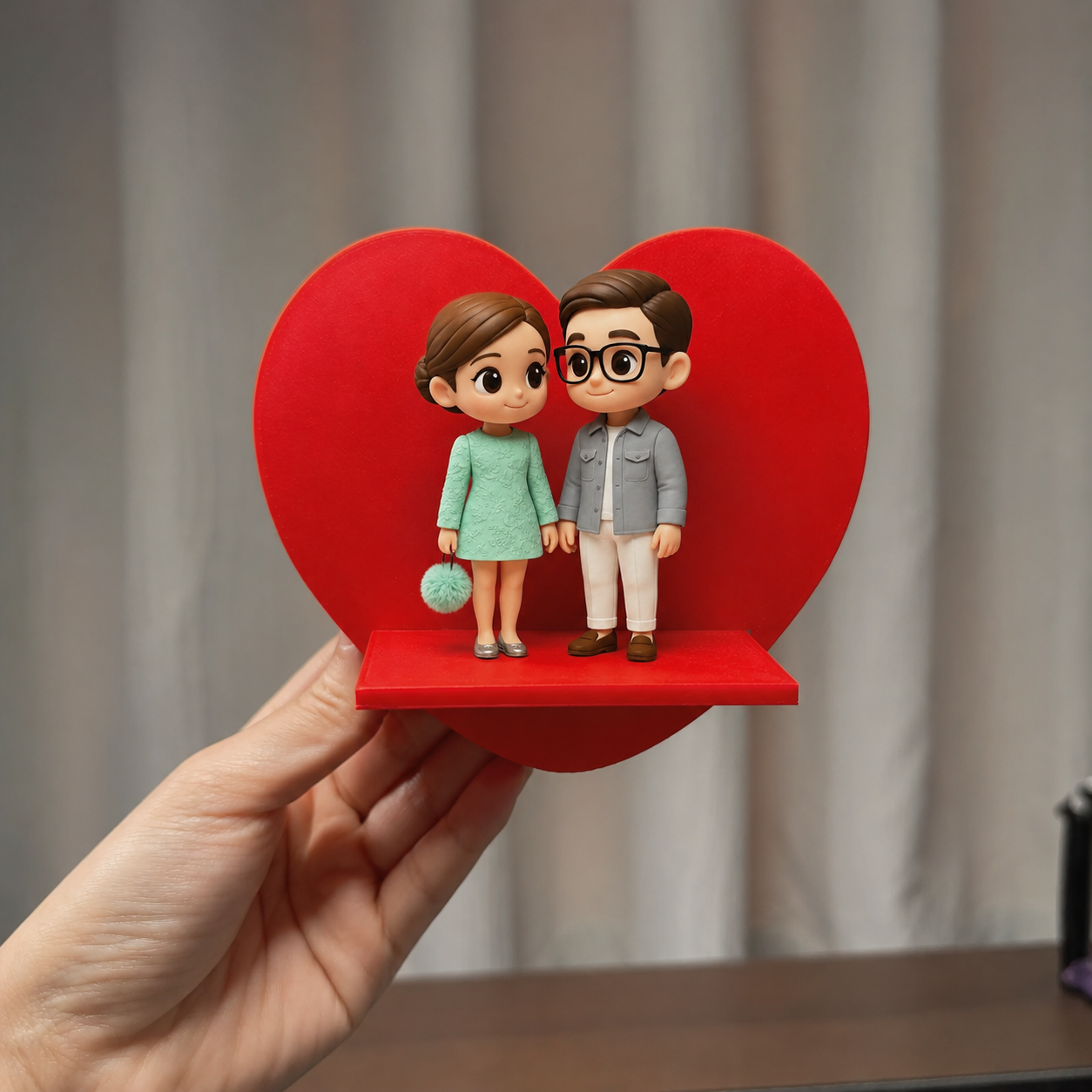 Custom 3D Figure Fridge Magnet from Photo Personalized Mini Doll Heart Shaped Display Romantic Gift For Lovers