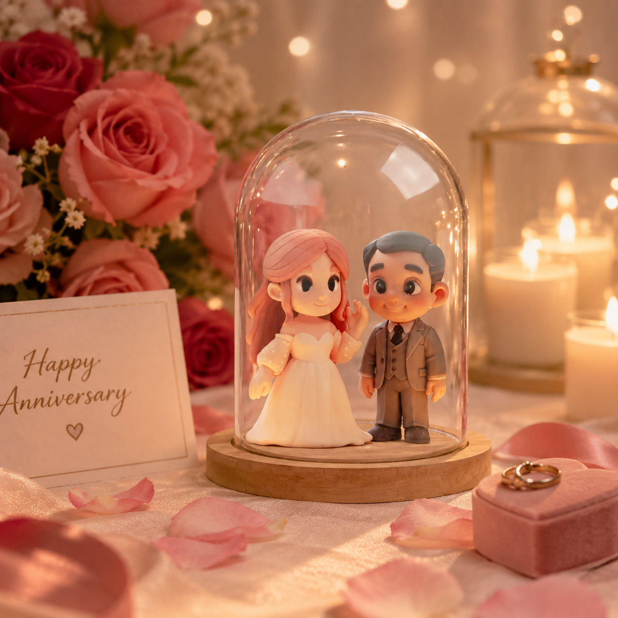 Custom 3D Figure Display Case from Photo Personalized 3D Couple Mini Doll Gift for Couples & Lovers