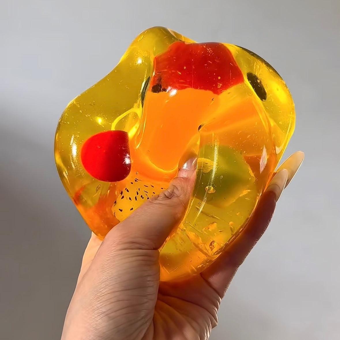 Realistic Fruit Jelly Banana Squishy Toy | Transparent Fruit Filled Stress Relief Fidget Toy for Kids & Adults