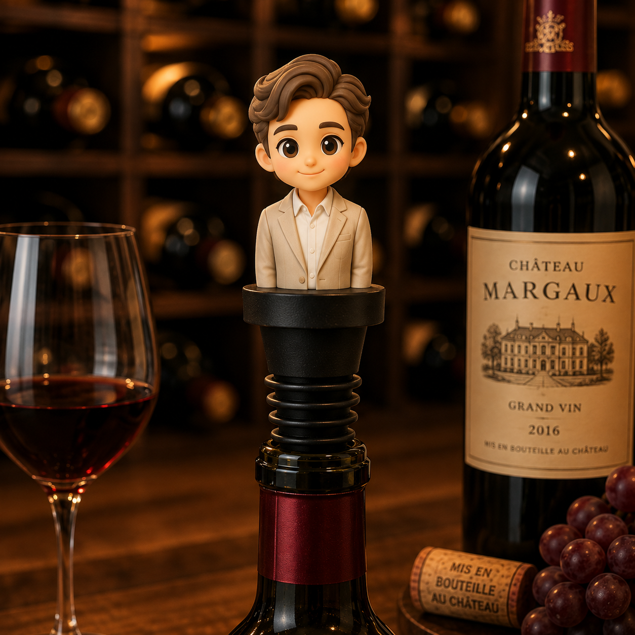 Custom 3D Bust Figure Wine Bottle Stopper Personalized Gift from Your Photo Unique Gift for Wine Lovers