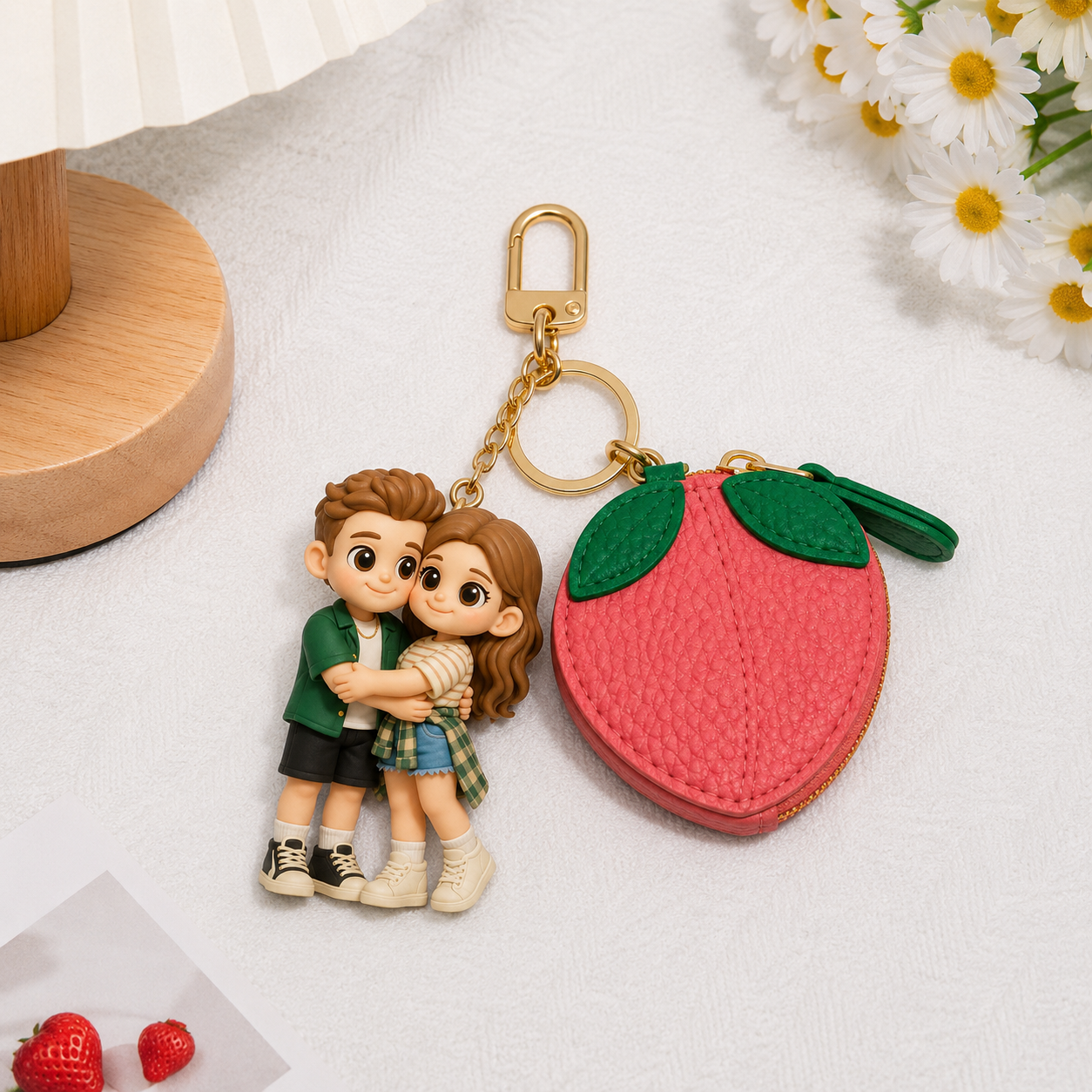 Custom 3D Keychain Figure from Photo with Fruit Purse Charm Personalized 3D Doll Keychain for Lover Unique & Memorable Gift