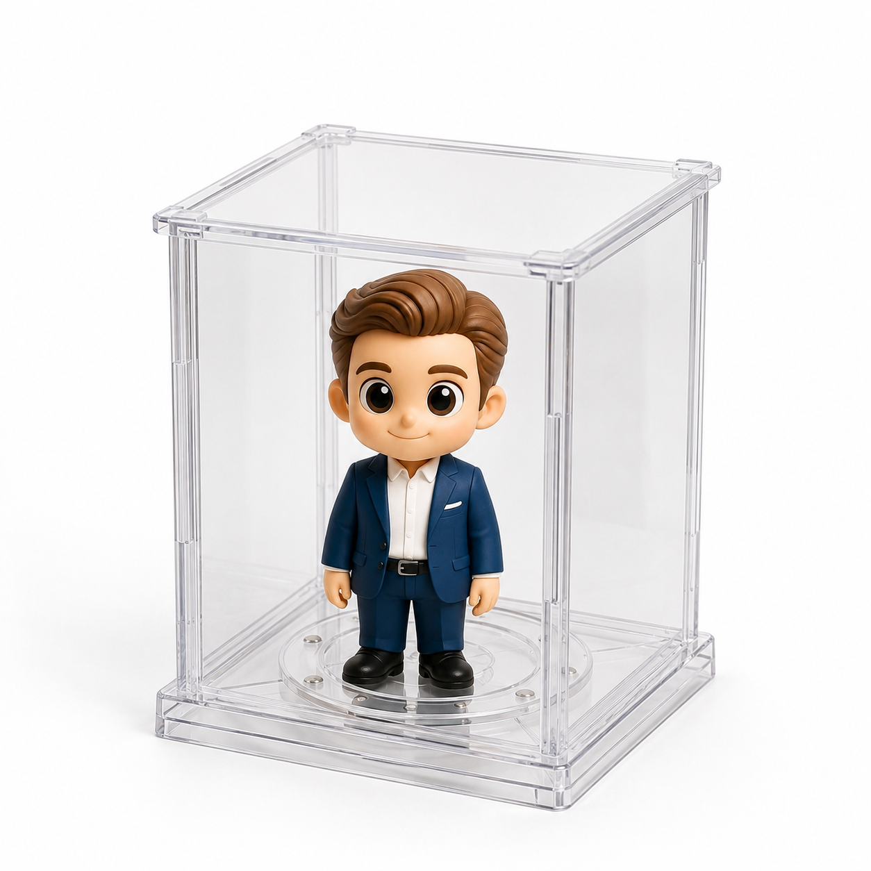 Custom 3D Figurine Acrylic Display Box with Rotatable Base Personalized Mini Figure Gift for Him Her Desk Decor Unique Collectible Keepsake