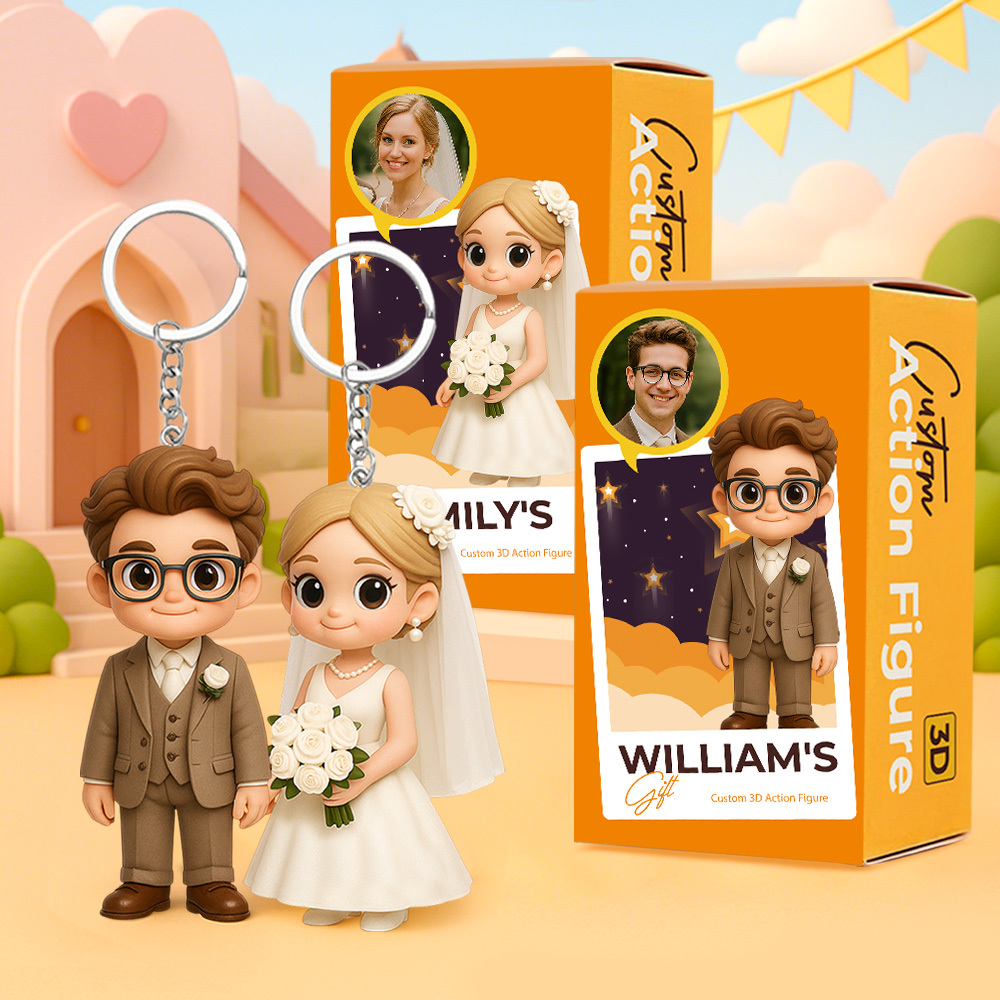 Custom 3D Cartoon Character Keychain Personalized Mini Figure Unique Gift for Couples and Friends