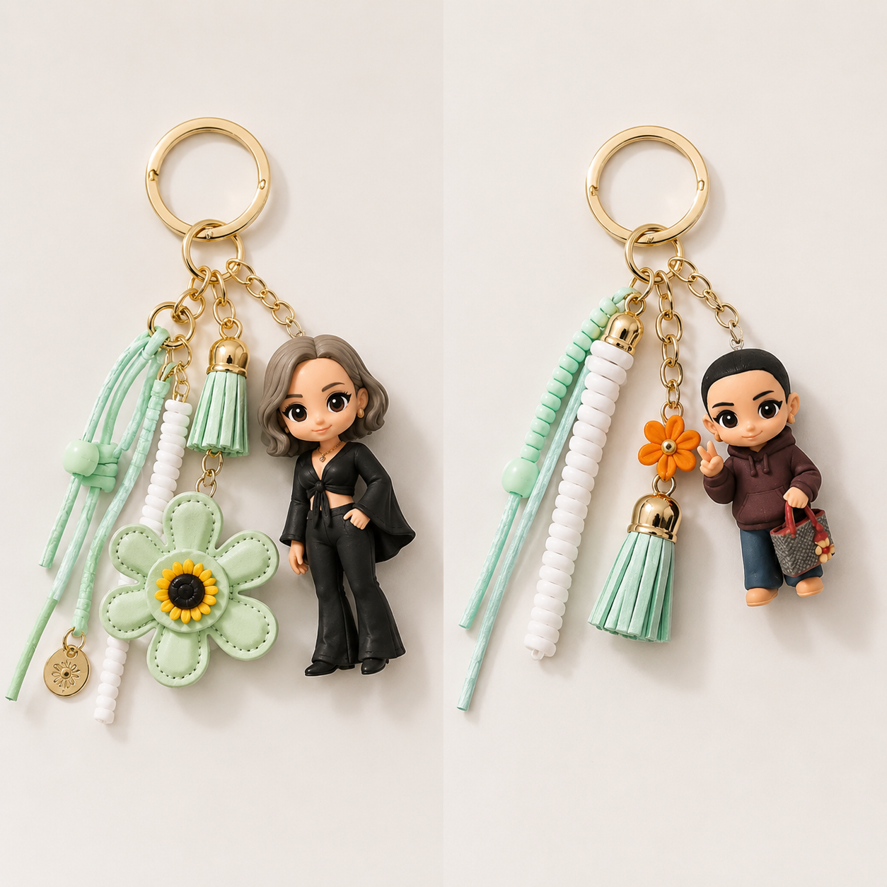 Personalized 3D Keychain Figure from Photo with Cute Sunflower Accessory Custom Perfect Gift for Family Couples & Pets Unique Gift for Couples Birthday Anniversary