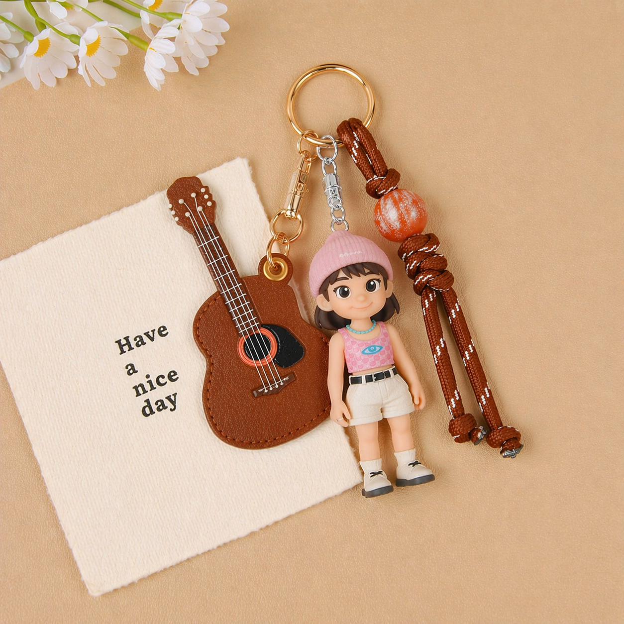 Custom 3D Keychain Figure from Photo Personalized Mini Figure Guitar Theme Gift for Him Birthday Anniversary Gift
