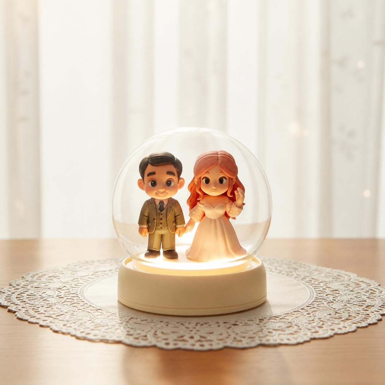Custom 3D Figure Night Light from Photo with Glass Dome & Auto Sensor Personalized Unique Gift for Couples Family