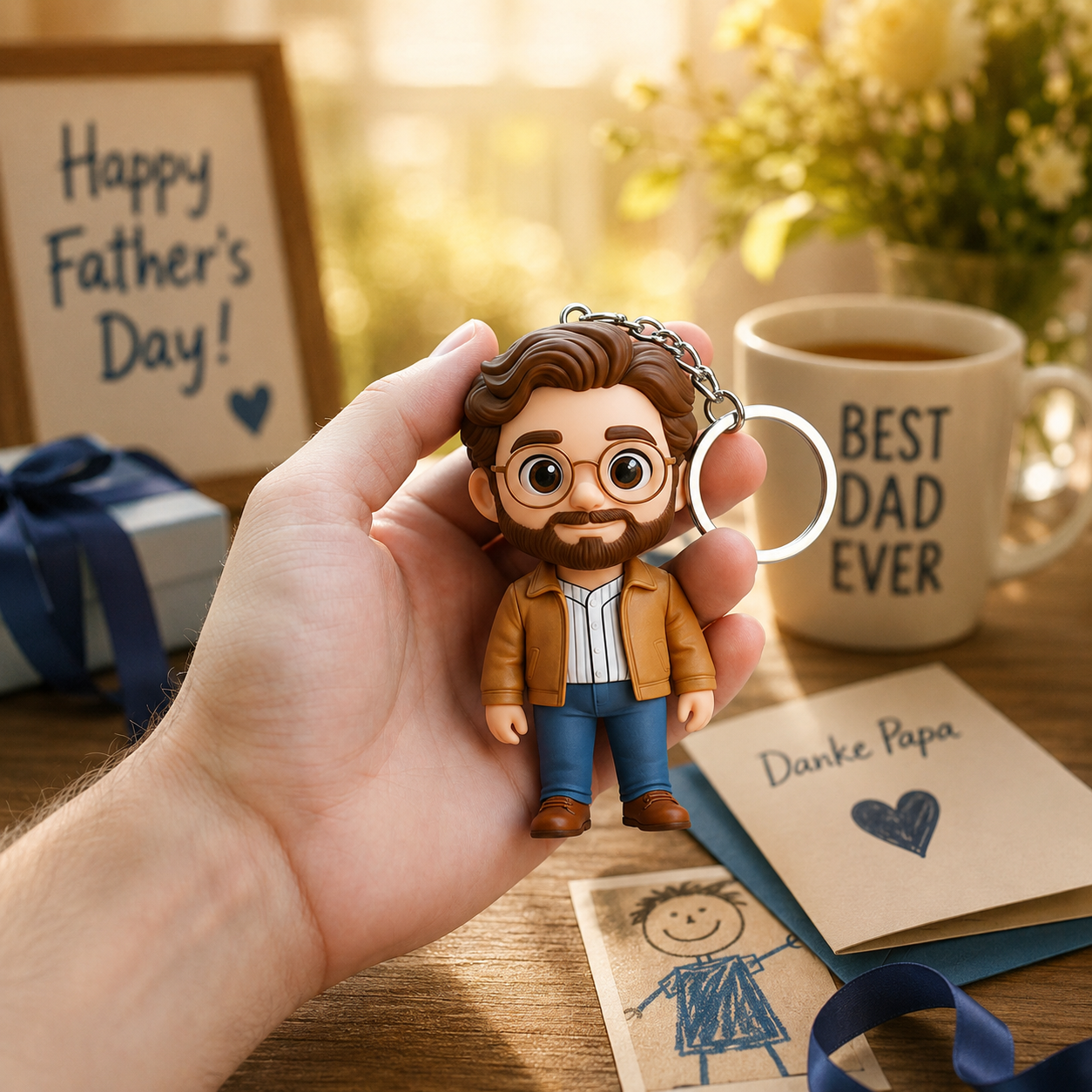 Custom 3D Keychain Figure from Photo Personalized Dad 3D Keychain Unique & Memorable Gift Best Father's Day Gift