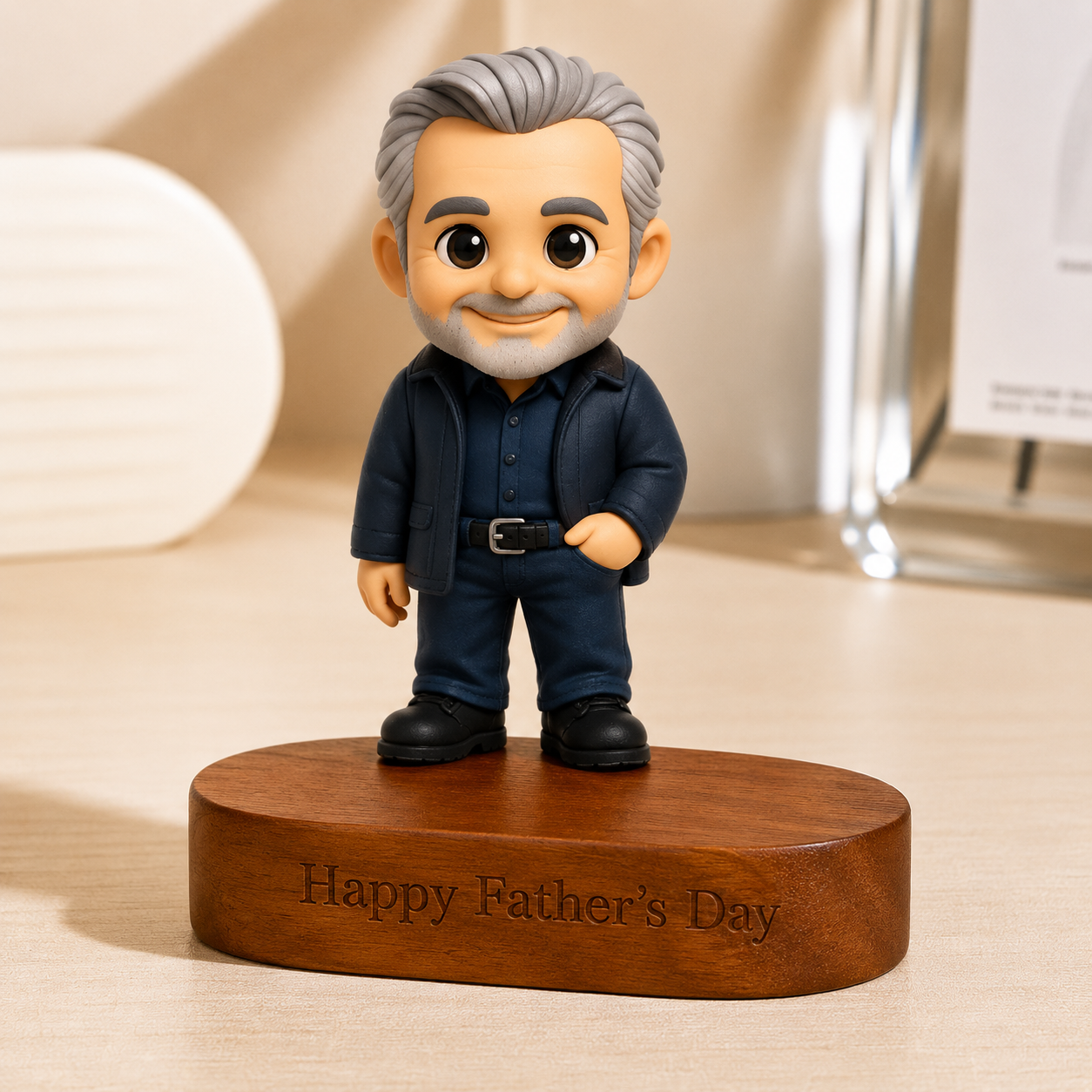 Custom 3D Figure from Photo with Engraved Wooden Base Personalized Message Solid Wood Stand Unique Father’s Day Gift for Dad