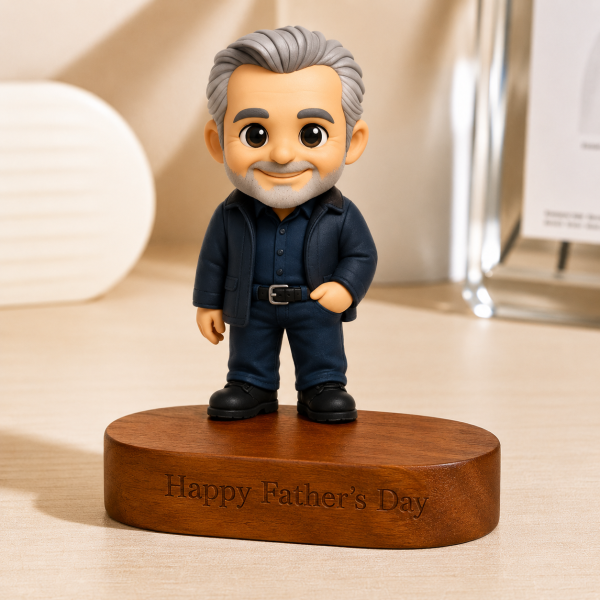Custom 3D Figure from Photo with Engraved Wooden Base Personalized Message Solid Wood Stand Unique Father’s Day Gift for Dad