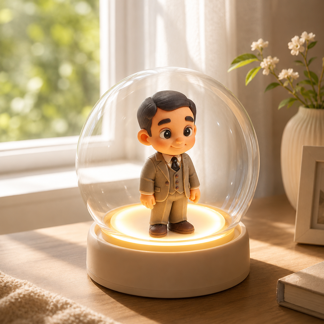 Custom 3D Figure Night Light from Photo with Glass Dome & Auto Sensor Personalized Unique Gift for Couples Family