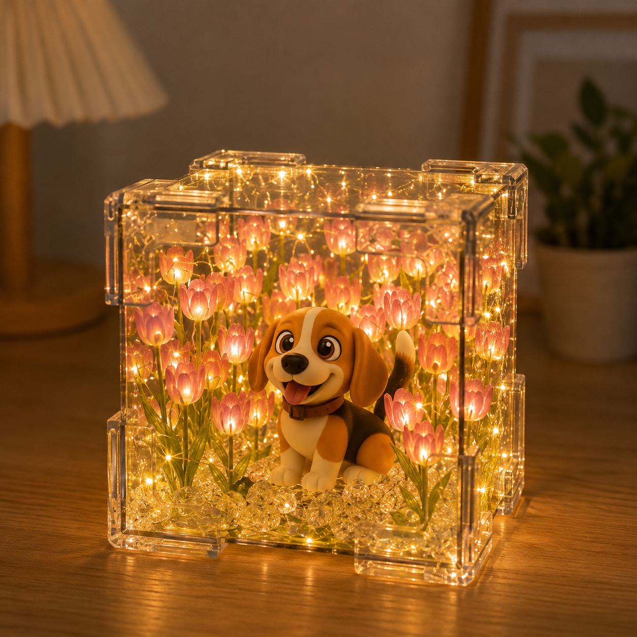 Custom 3D Figure Night Light From Photo with Tulip Flower Mirror Box Unique Handcraft Creative Gift for Couple, Friend & Lover