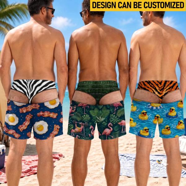 Custom Funny Men Swim Trunks Novelty Optical Illusion Swim Shorts Funny Novelty Party Board Shorts Gift for Husband Boyfriend - namenecklace