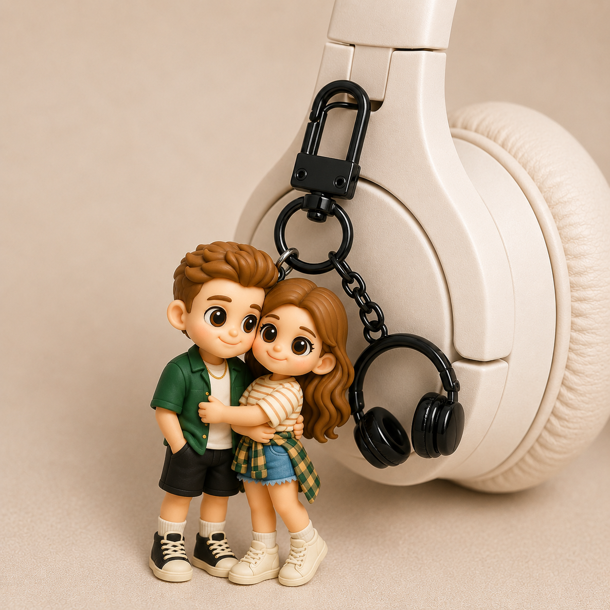 Custom 3D Keychain Figure from Photo with Headphone Charm Combo Set Personalized Unique Gift for Birthday Christmas Anniversary
