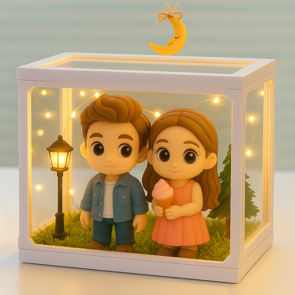 Custom 3D Couple Figure Glass Dollhouse Personalized Scene Display Case Unique Home Decor Anniversary Gift