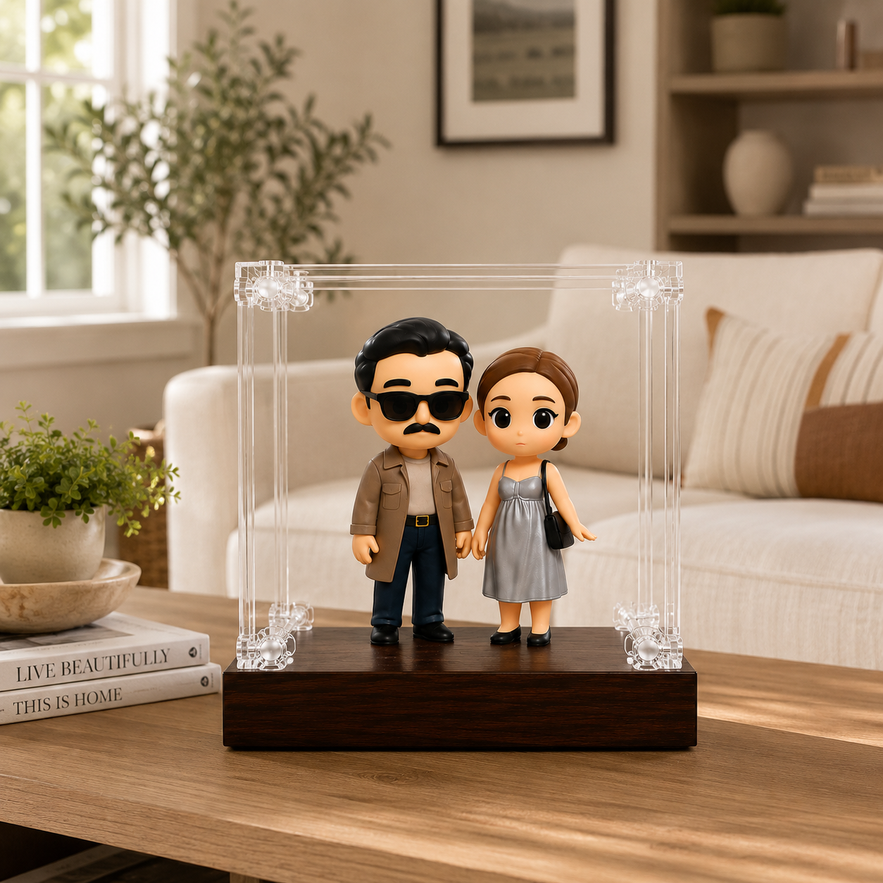 Custom 3D Figure From Photo with Acrylic Wooden Display Case Personalized Unique Gift for Anniversary Wedding Birthday
