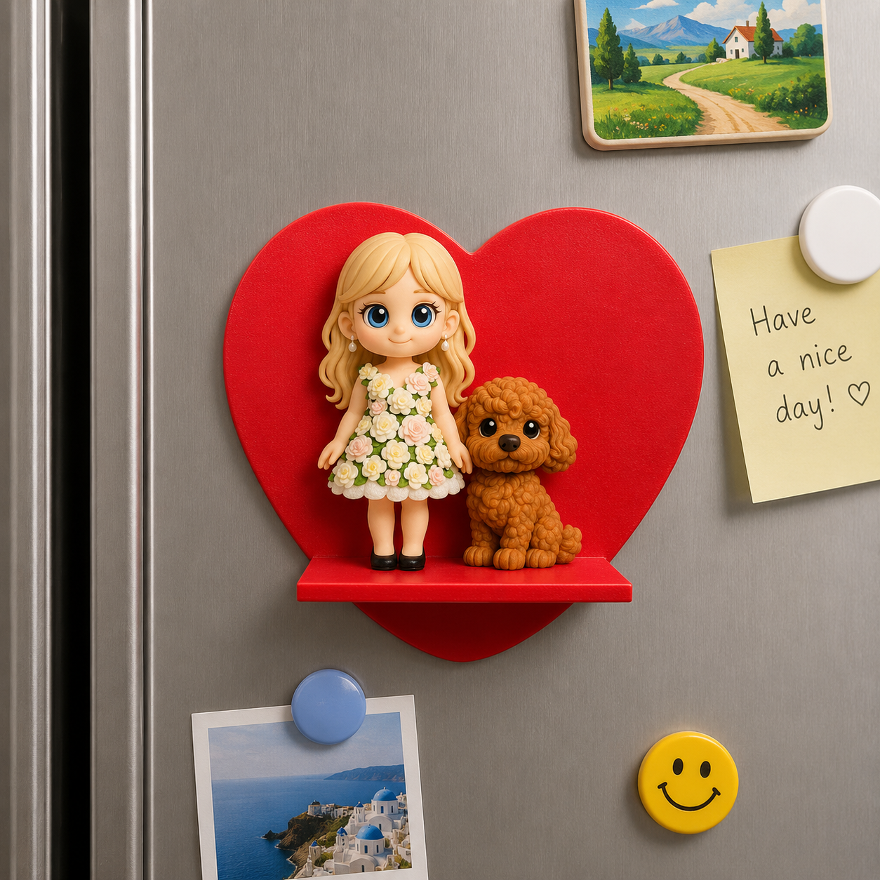 Custom 3D Figure Fridge Magnet from Photo Personalized Mini Doll Heart Shaped Display Romantic Gift For Lovers