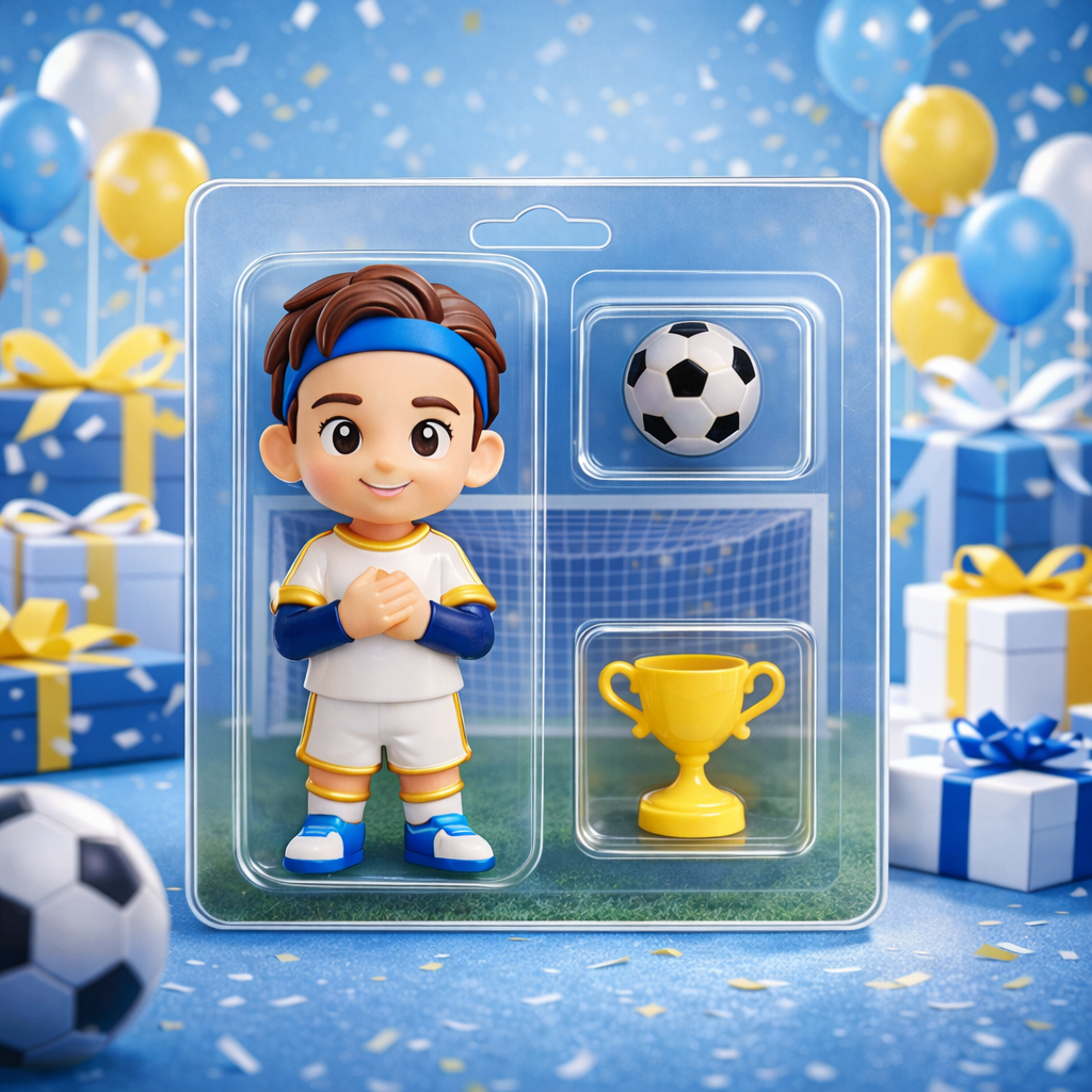 Custom Soccer Player 3D Figurine Gift Set with Ball & Trophy for Kids & Fans Football Fever Game Day