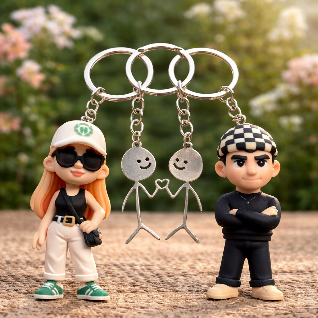 Custom Couple 3D Figurine Keychain Personalized Photo Keychain Set Gift