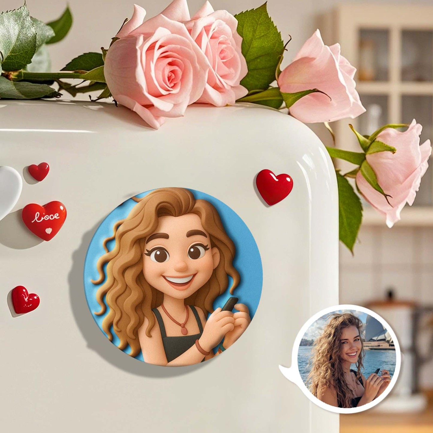Custom 3D Cartoon Personalized Photo Fridge Magnet Badge