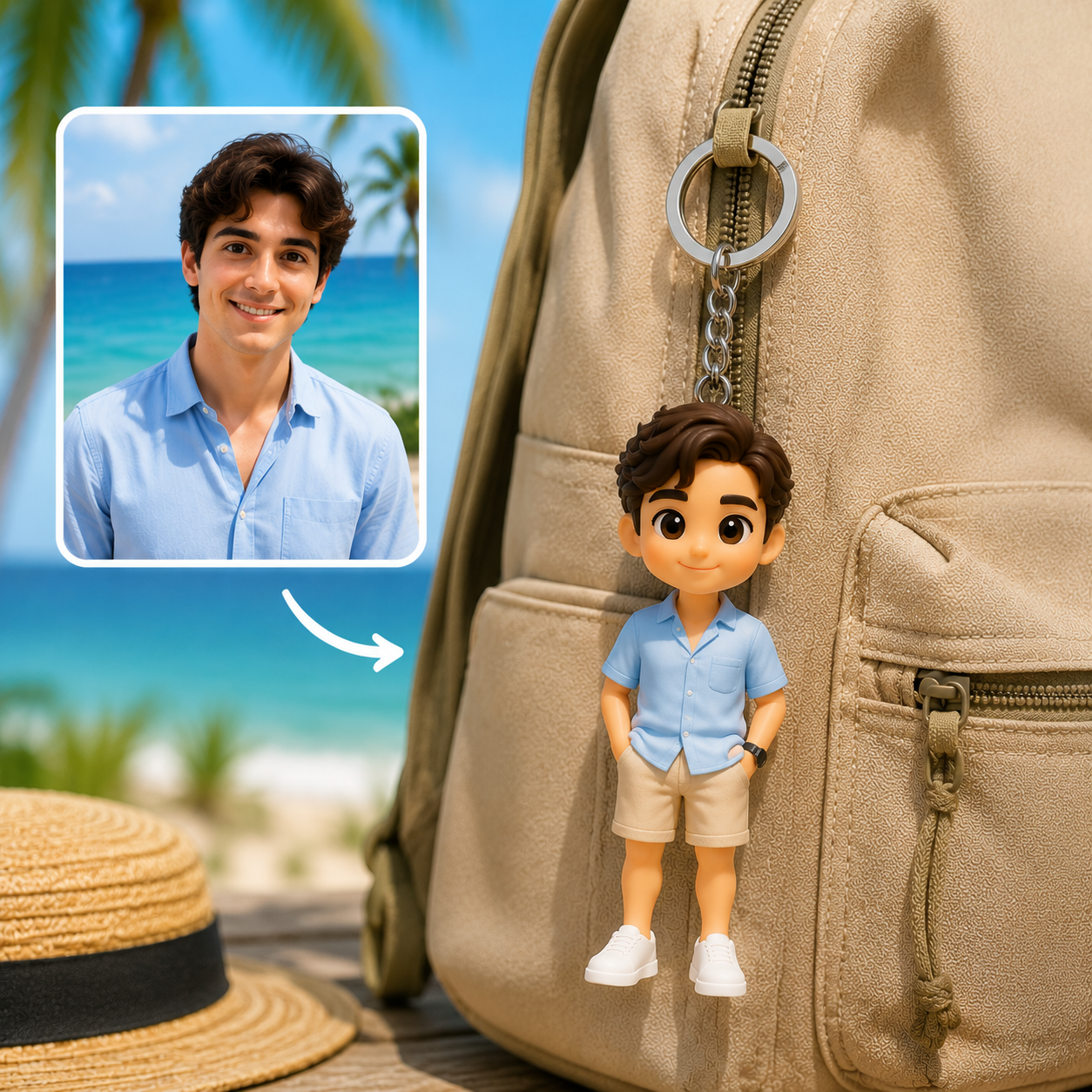 Custom 3D Keychain Figure from Your Photo Personalized Travel Memory Gift for Couples, Family & Loved Ones, Vacation Keepsake