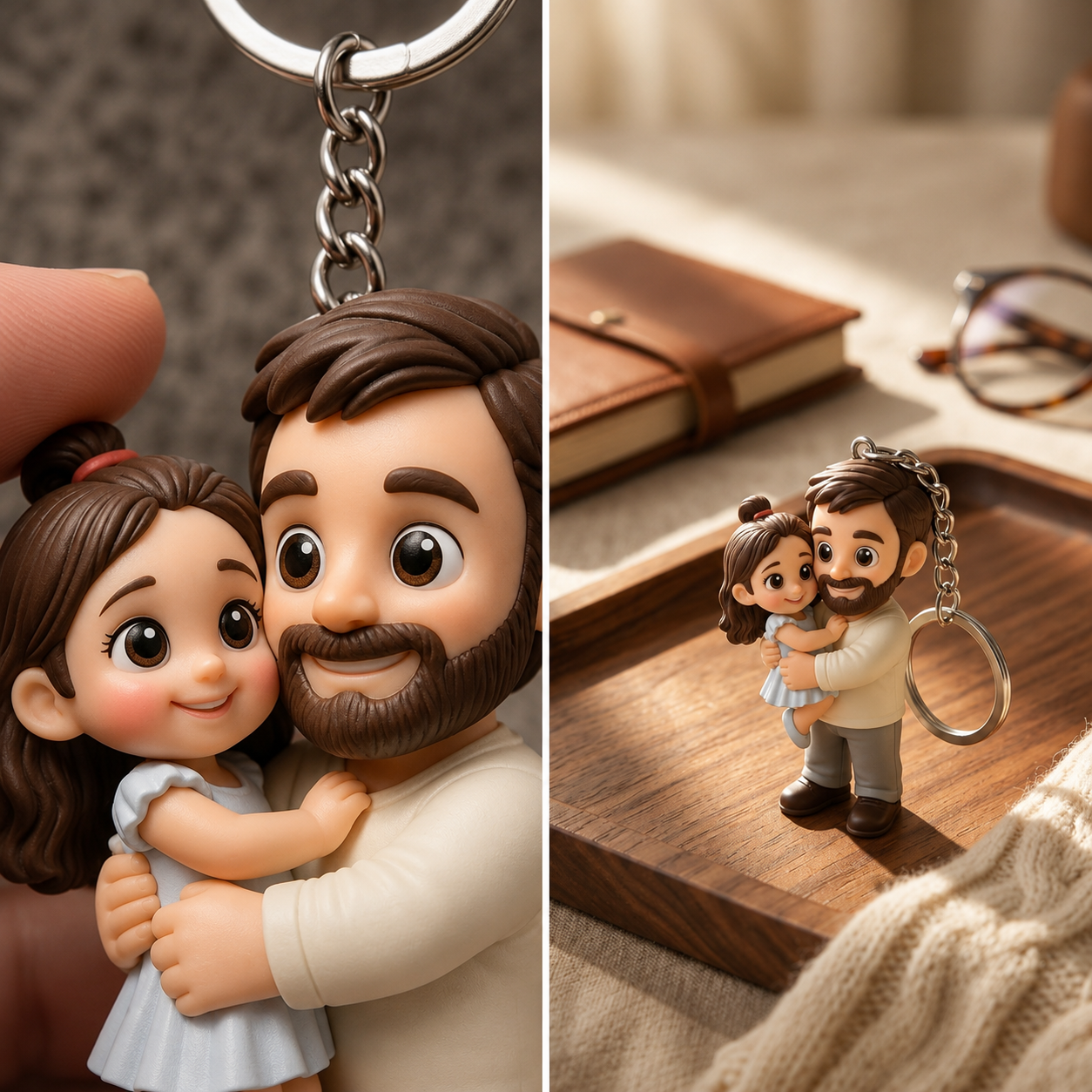 Personalized 3D Keychain Figure From Photo – Custom Chibi Keychain Gift for Dad