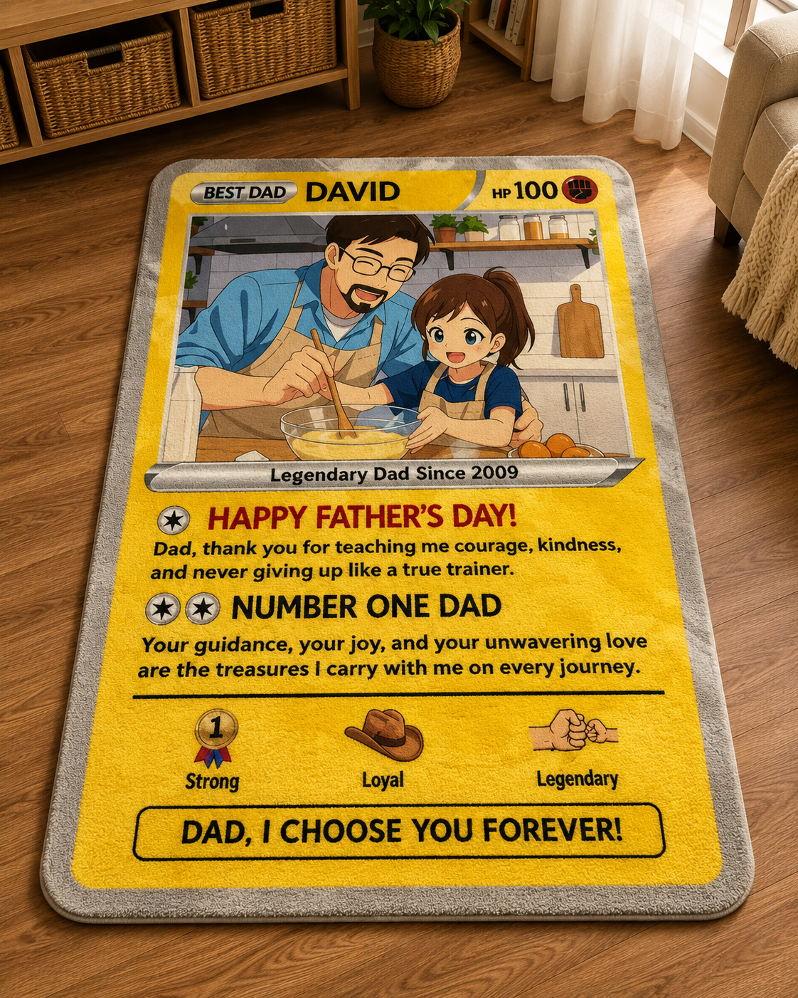 Custom Dad Trading Card Rug with Photo & Names - "Best Dad Ever" Unique Gift for Dad, Grandpa, Husband - Poke Style Collectible Rug for Father's Day 2026