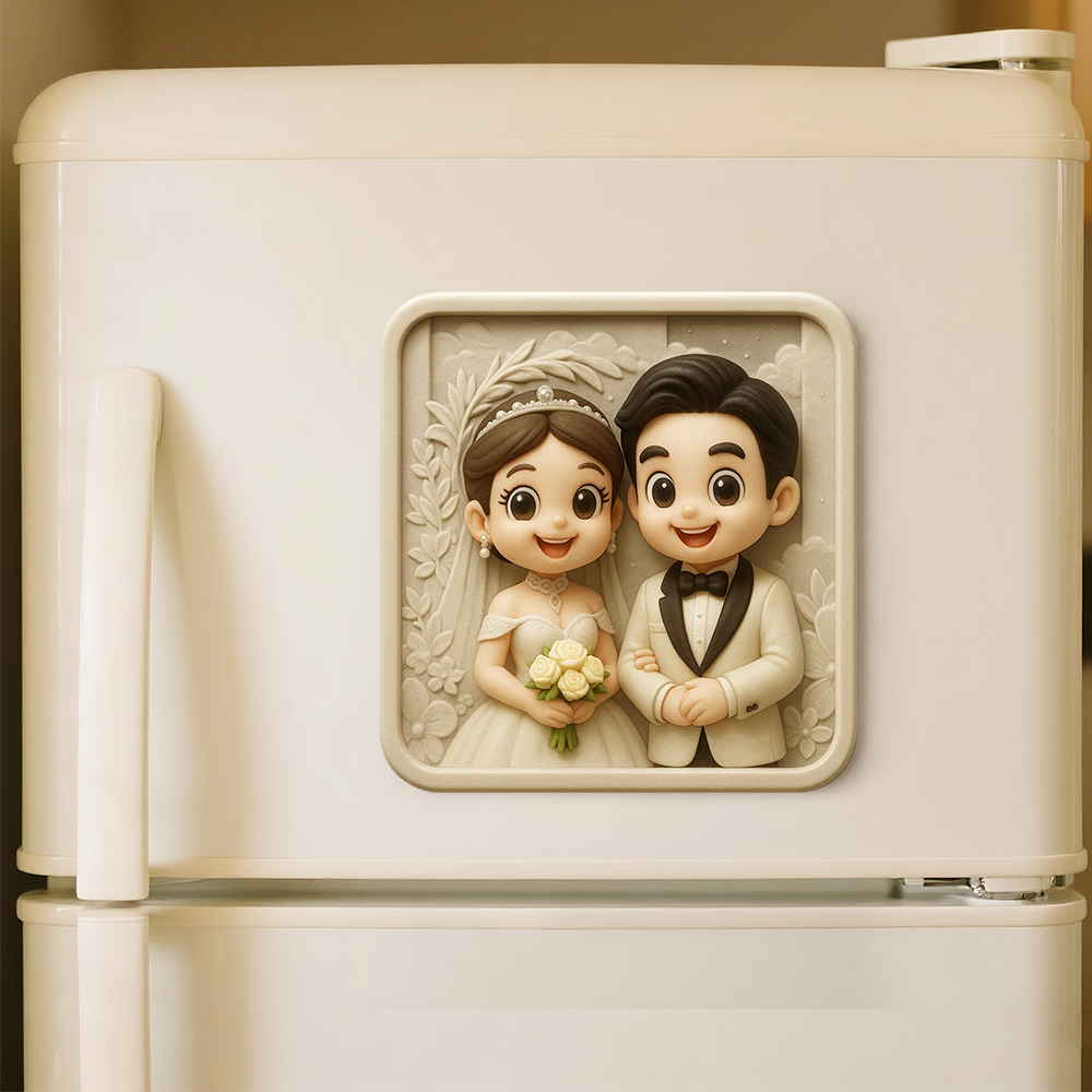 Custom Couple Cartoon Fridge Magnet from Photo Personalized 3D Mini Character Gift for Boyfriend or Girlfriend