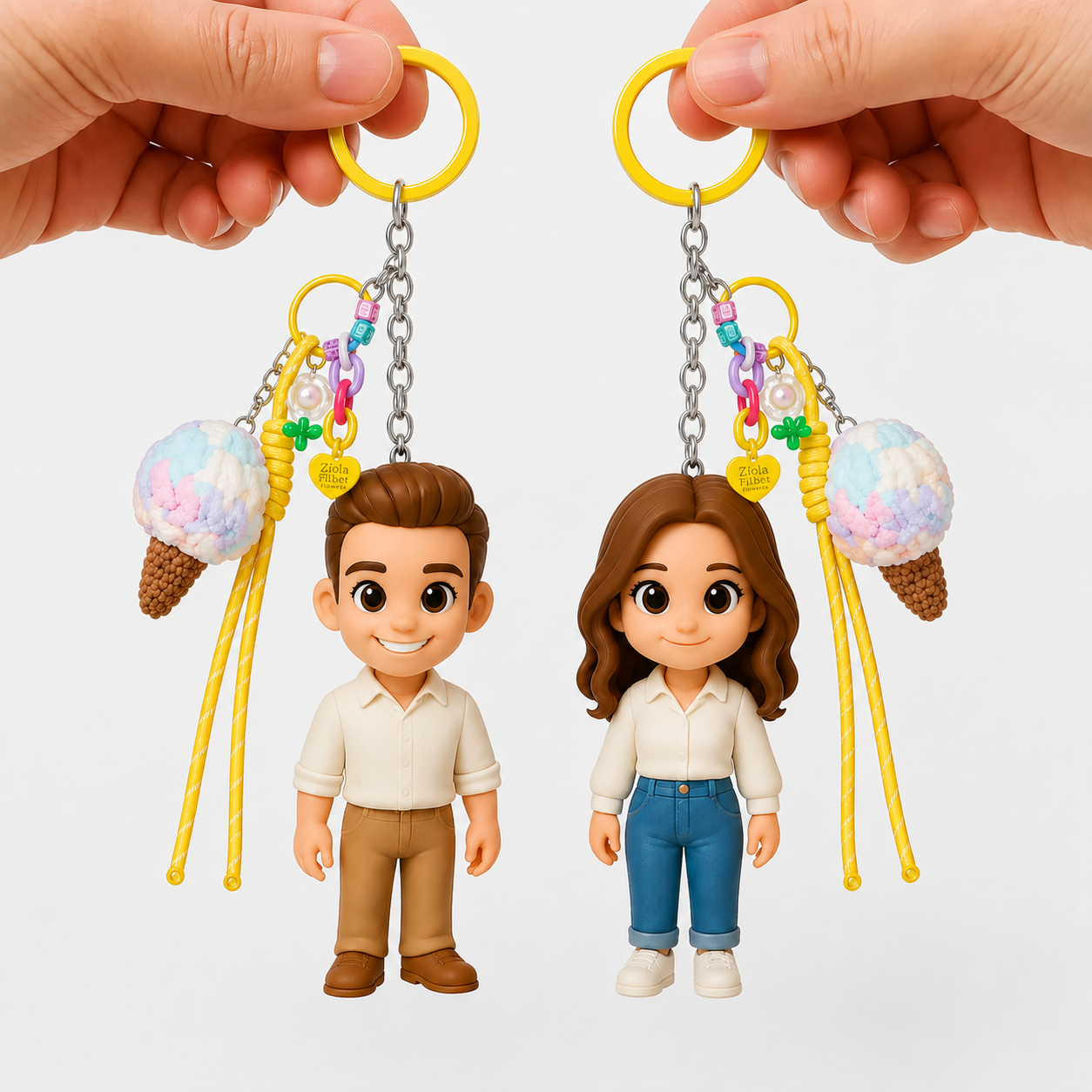 Custom 3D Keychain Figure from Photo with Colorful Ice Cream Charm Personalized Mini Doll Gift for Her Cute Gift for Girlfriend