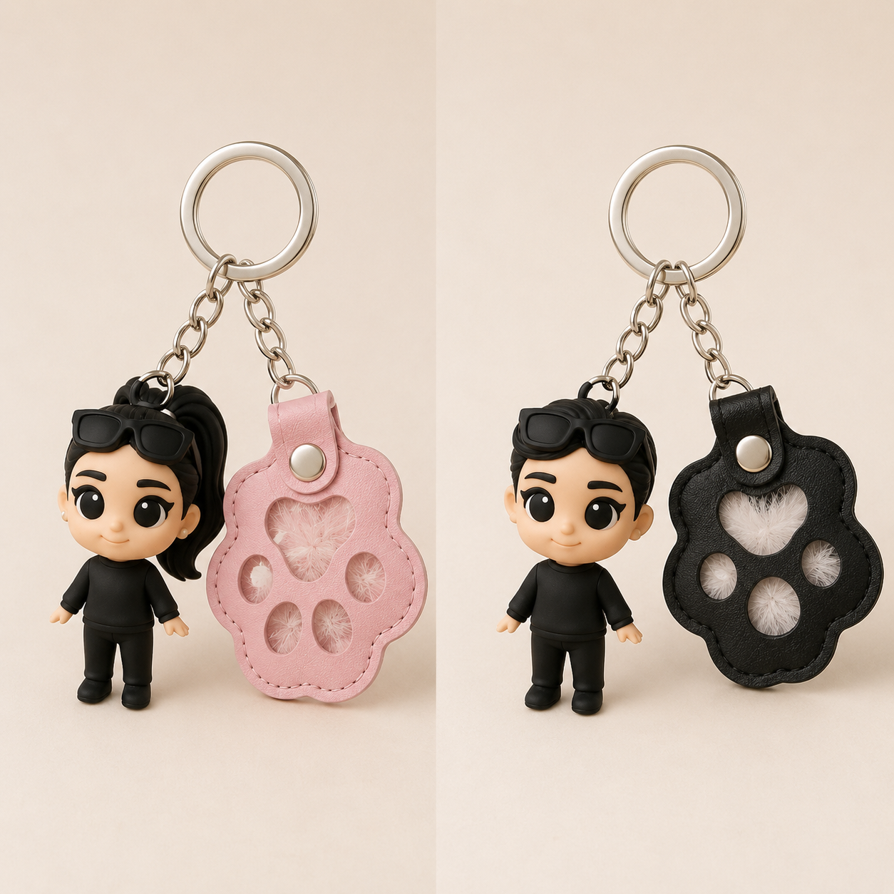 Custom 3D Keychain Figure from Your Photo Pet Fur Keepsake Pendant Small Metal Leather Keychain, Creative Bag Charm, Adorable Gift