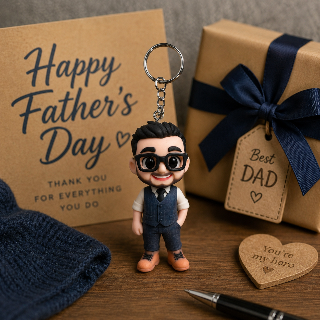 Custom 3D Keychain Figure from Photo Personalized Dad 3D Keychain Unique & Memorable Gift Best Father's Day Gift