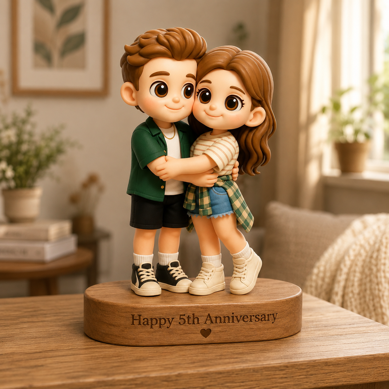 Custom 3D Figure from Photo with Engraved Wooden Base Personalized Meaningful Gift for Couples Anniversary Birthday Wedding