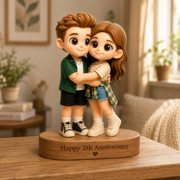 Custom 3D Figure from Photo with Engraved Wooden Base Personalized Meaningful Gift for Couples Anniversary Birthday Wedding