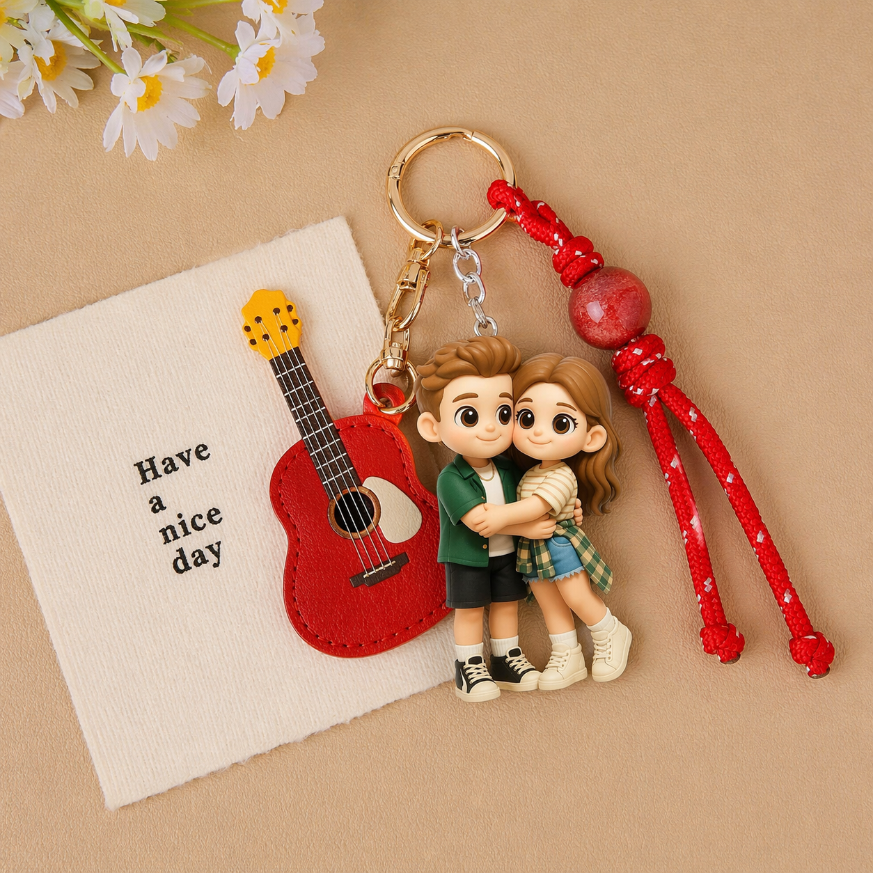 Custom 3D Keychain Figure from Photo Personalized Mini Figure Guitar Theme Gift for Him Birthday Anniversary Gift
